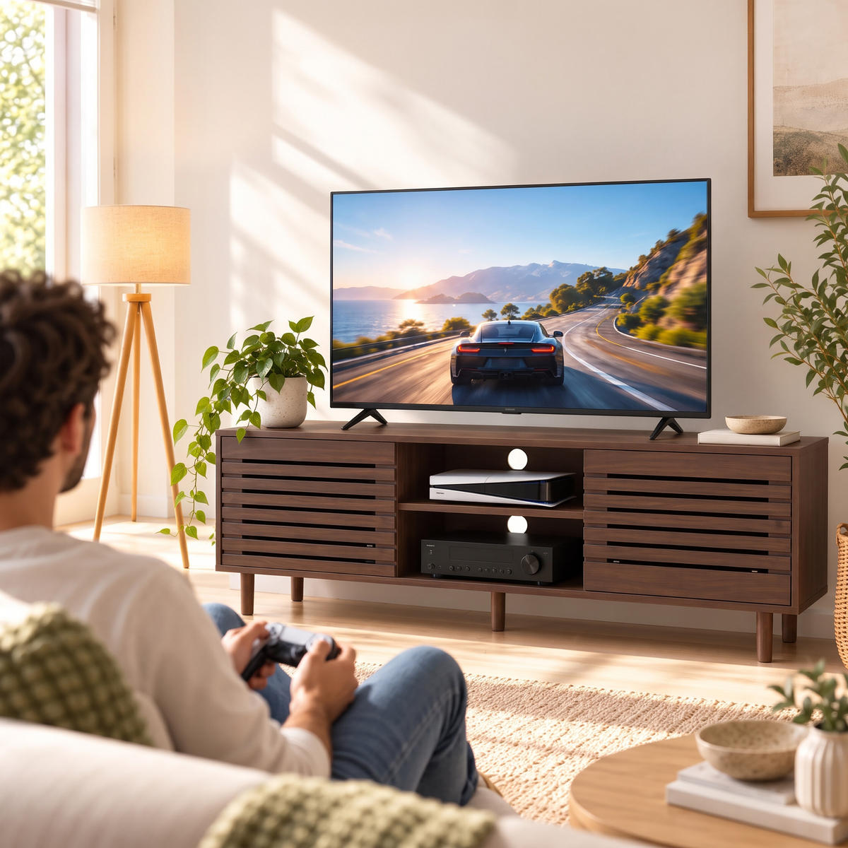 TV-LOWBOARD Dunkelbraun Holzoptik 2 Schiebetüren 140 cm - Dunkelbraun, Holz/Holzwerkstoff (140/49/40cm) - Relaxdays