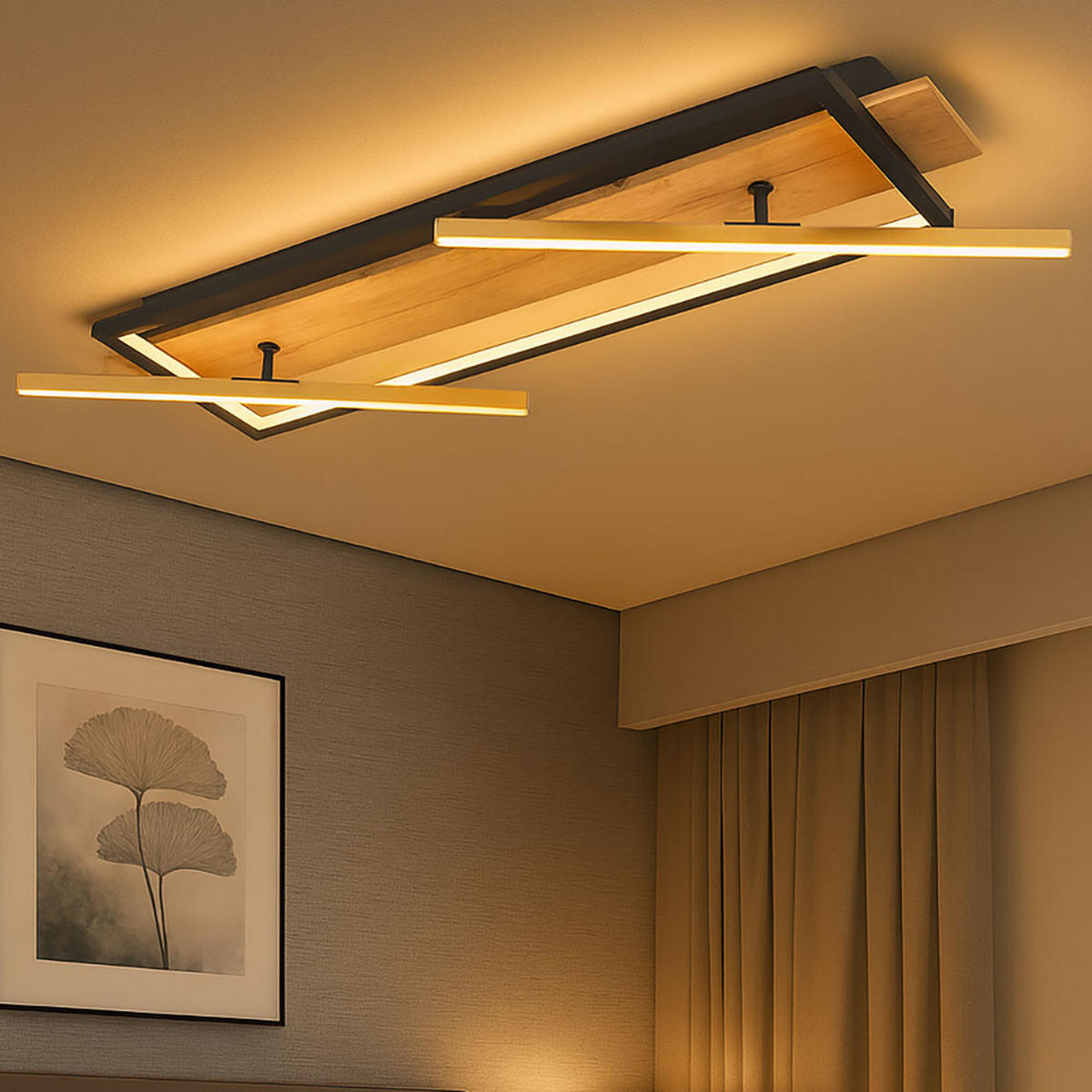 LED DECKENLEUCHTE Holz Schwarz Messing - Schwarz, Metall (81.5/40.5/9cm) - Globo Lighting