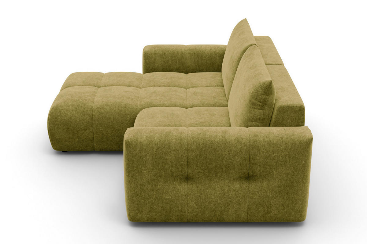ECKSOFA VERONA 3-Sitzer links, Khaki - Schwarz/Grün, Holz/Textil (224/173cm) - Courtois Laville