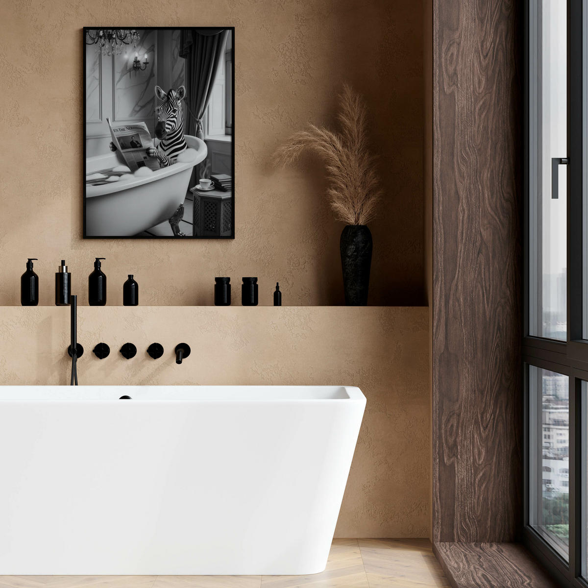 POSTER für Badezimmer WC ZEBRA in Badewanne Zeitung Abstraktion 20x30cm - Schwarz/Weiß, Papier (20/30/1cm) - Muralo