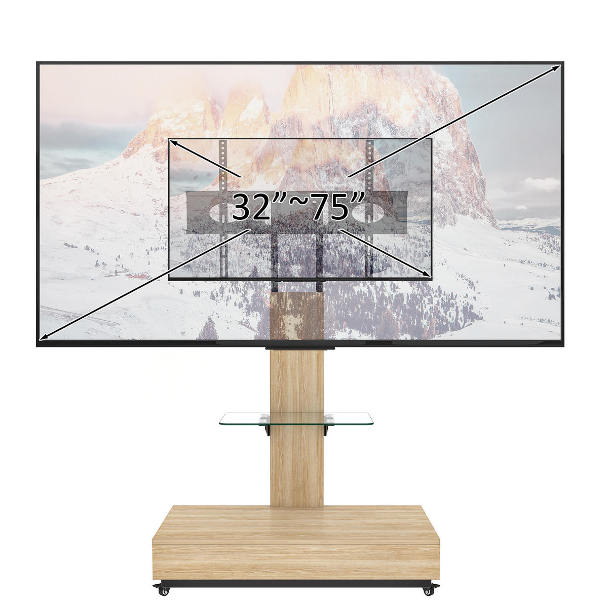 TV-HALTERUNG auf Rollen für 32–75 Zoll – höhenverstellbar & schwenkbar - Hellbraun, Holzwerkstoff (80/150/40cm) - BEAOK