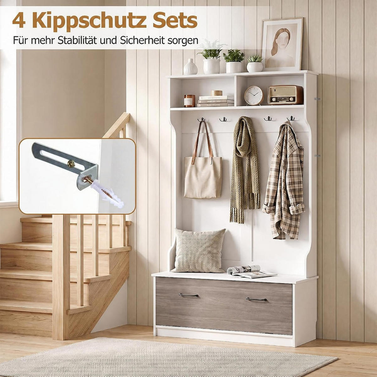 GARDEROBENSTÄNDER mit Schuhschrank weiß - Weiß, Holzwerkstoff (100/180/71cm) - COSTWAY