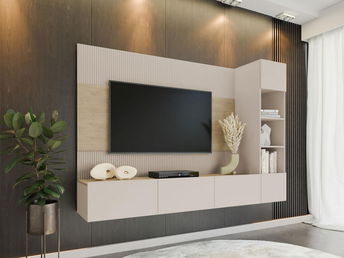 WOHNWAND Deromi II - Beige, Holzwerkstoff (220/150/38cm) - MIRJAN24