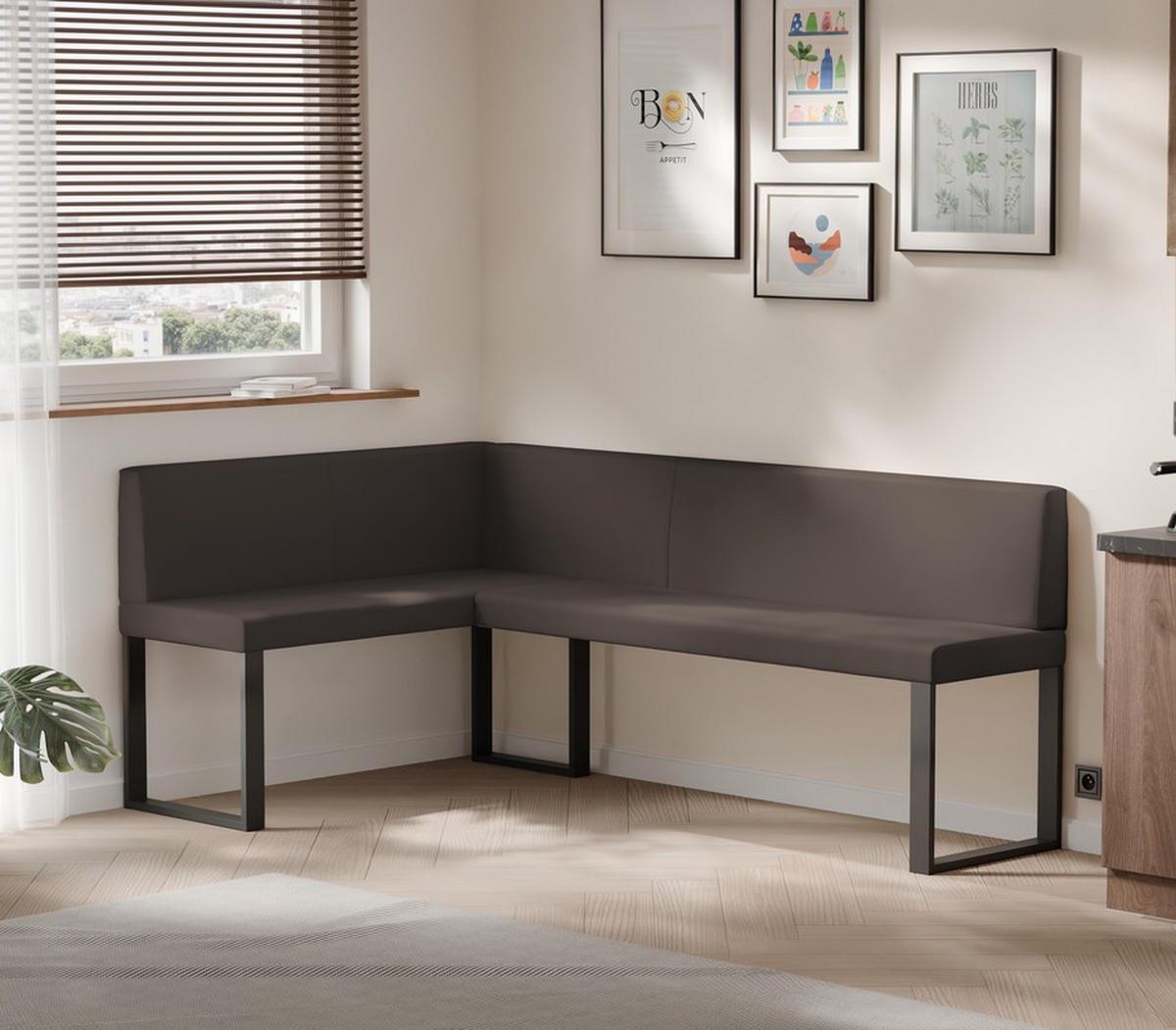 ECKBANK links SANA U Kunstleder glatt, 128/168 cm Braun - Braun, Kunststoff/Textil (128/168cm) - Idohome