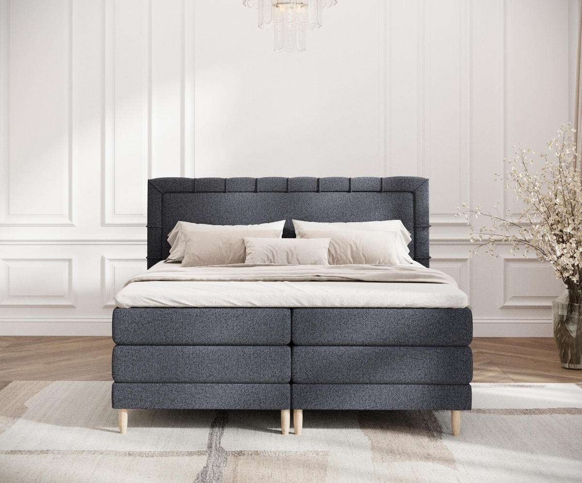 BOXSPRINGBETT Rimini Schwarz 200/200 cm mit Matratze und Topper - Schwarz/Naturfarben, Holz/Holzwerkstoff (200/200cm) - Maison de Reve