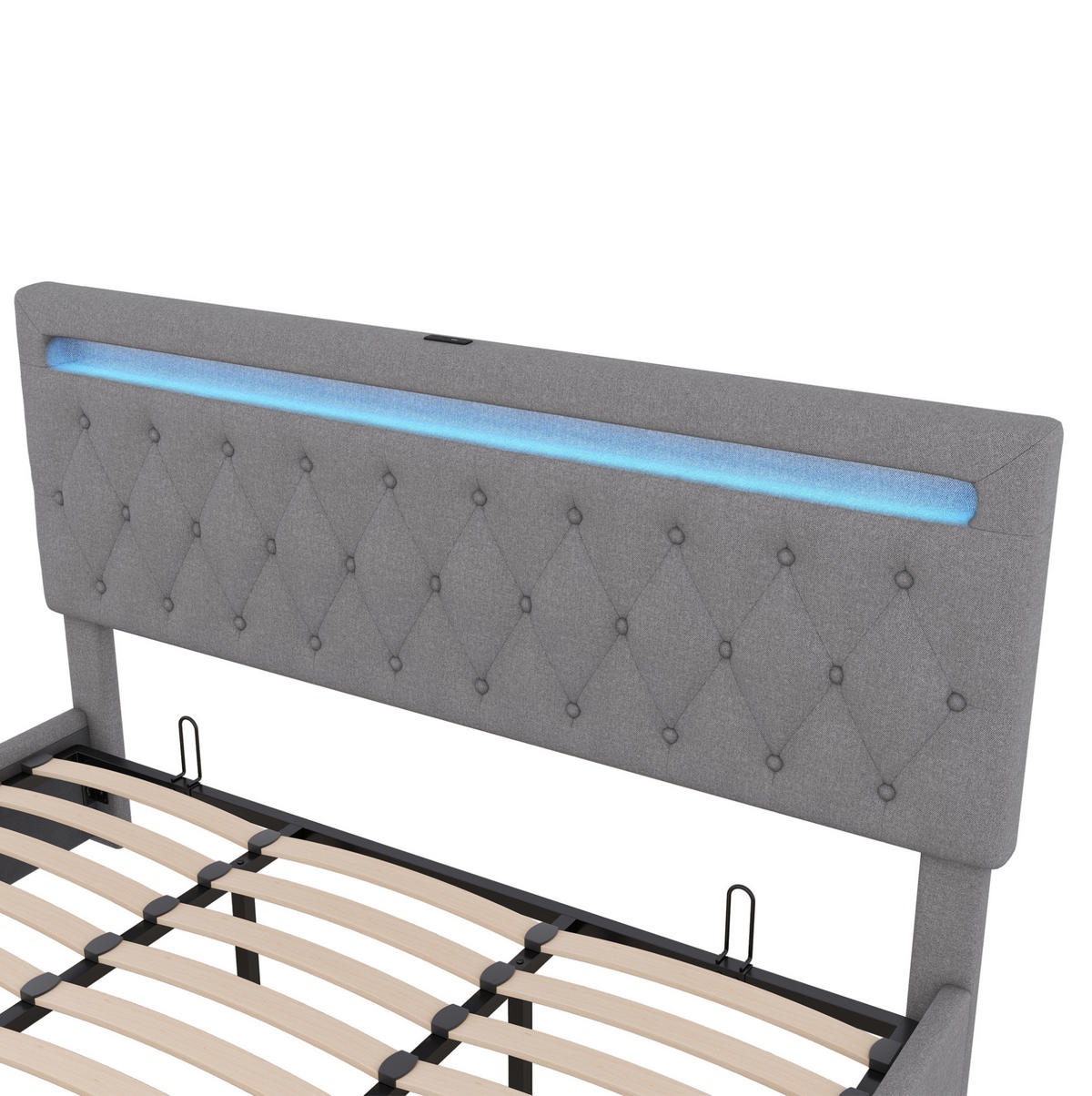POLSTERBETT 180/200 cm Grau aus Leinen mit LED-Beleuchtung - Grau, Textil (180/200cm) - OKMYHOME