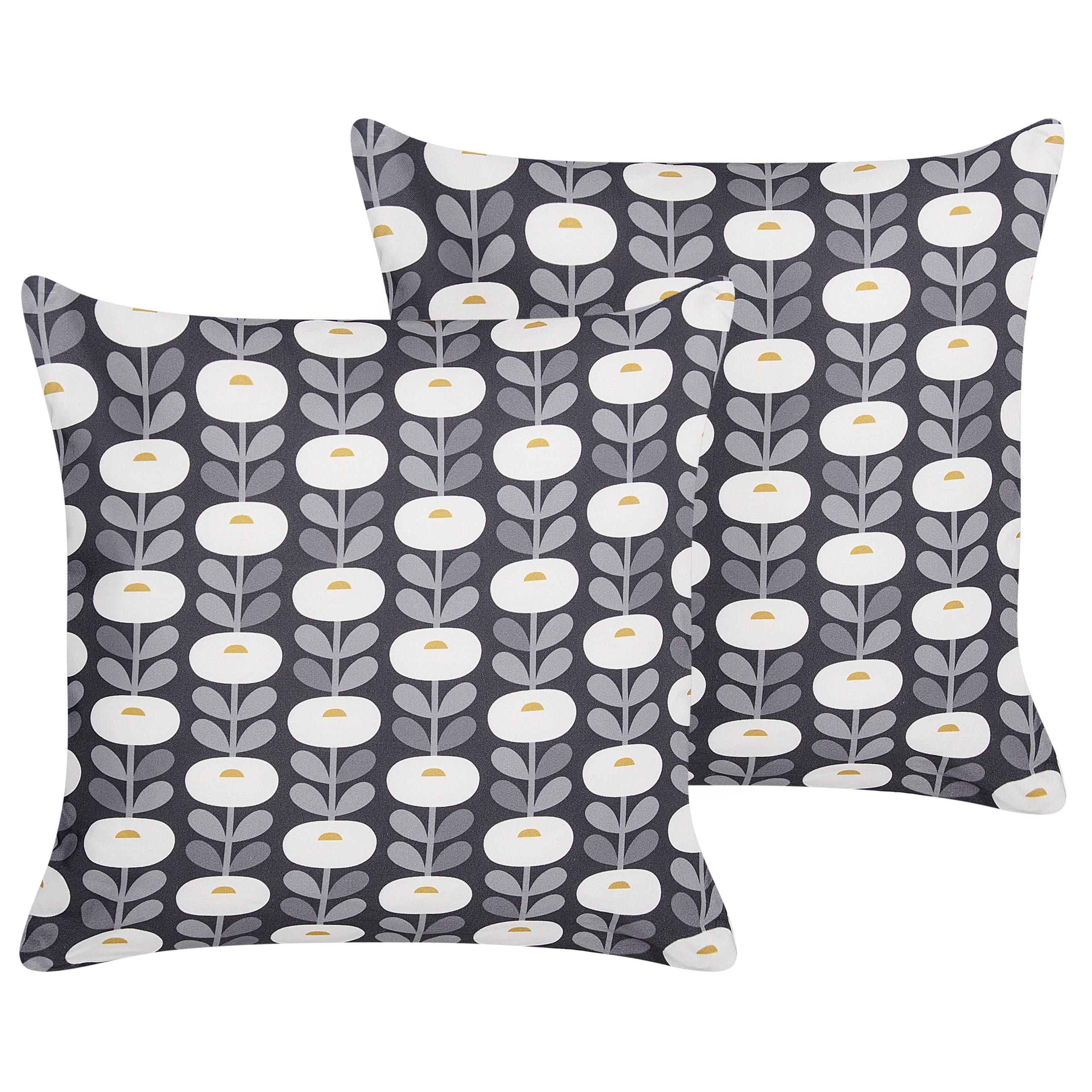 GARTENKISSEN 2er-Set Blumenmotiv grau/weiß 45/45 cm Valsorda - Hellgrau, Textil (45/45cm) - Beliani