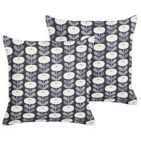 GARTENKISSEN 2er-Set Blumenmotiv grau/weiß 45/45 cm Valsorda - Hellgrau, Textil (45/45cm) - Beliani