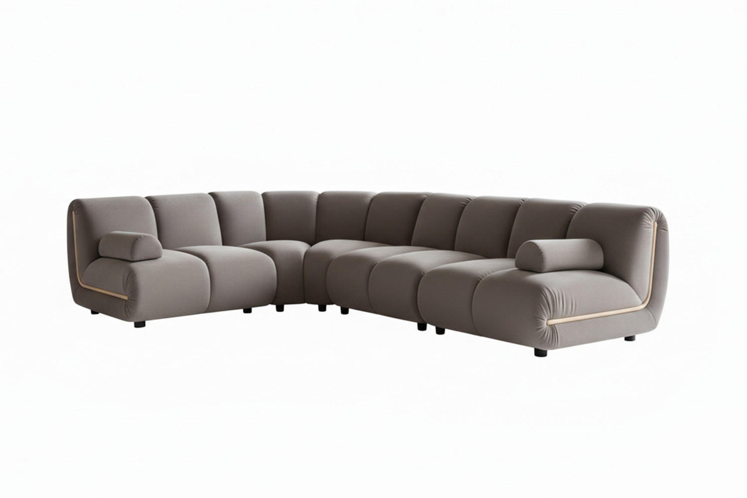 MODULSOFA LAYLA Taupe Velvet - Taupe/Schwarz, Buchenholz/Textil (305/213cm) - KAWOLA