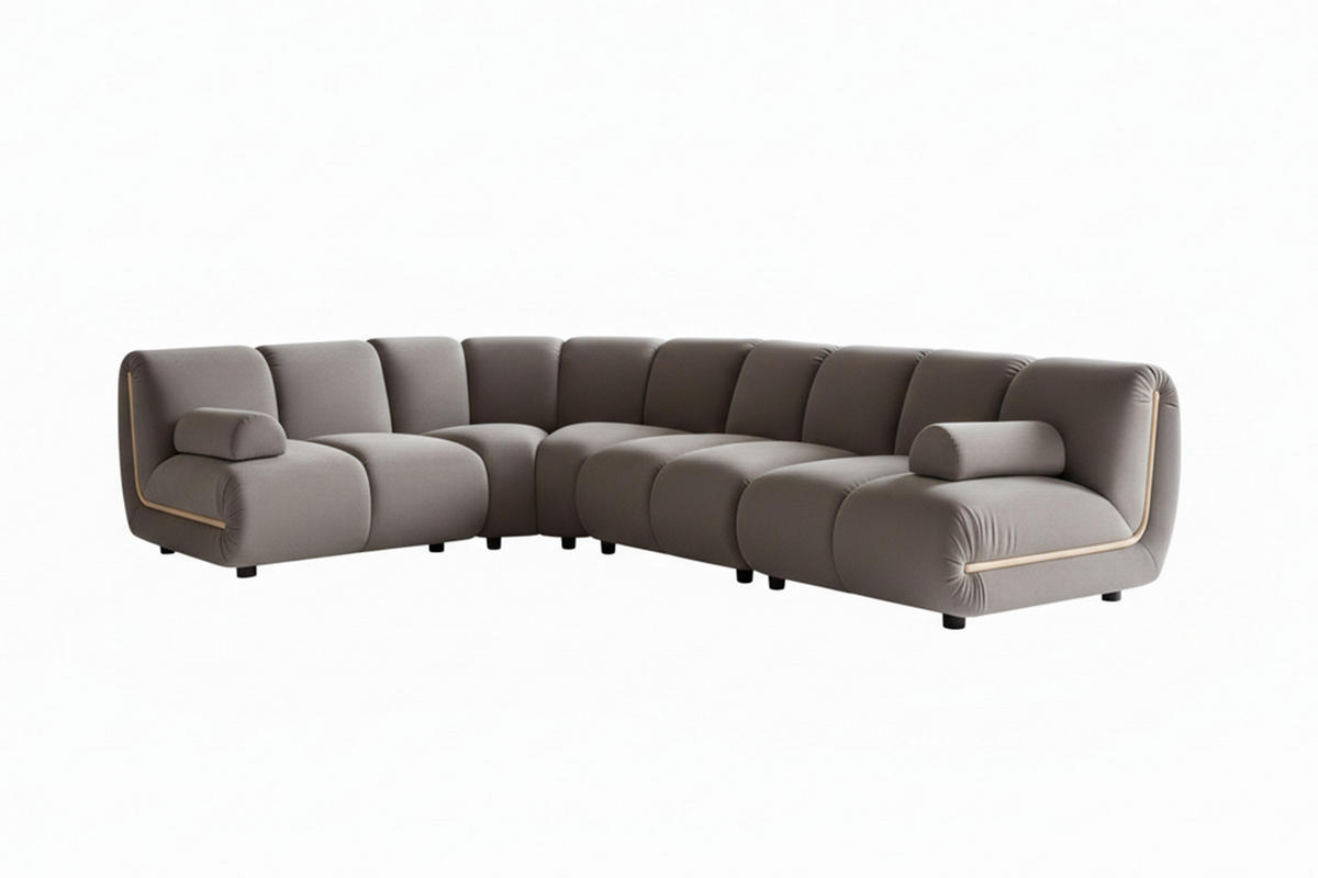 MODULSOFA LAYLA Taupe Velvet - Taupe/Schwarz, Buchenholz/Textil (305/213cm) - KAWOLA