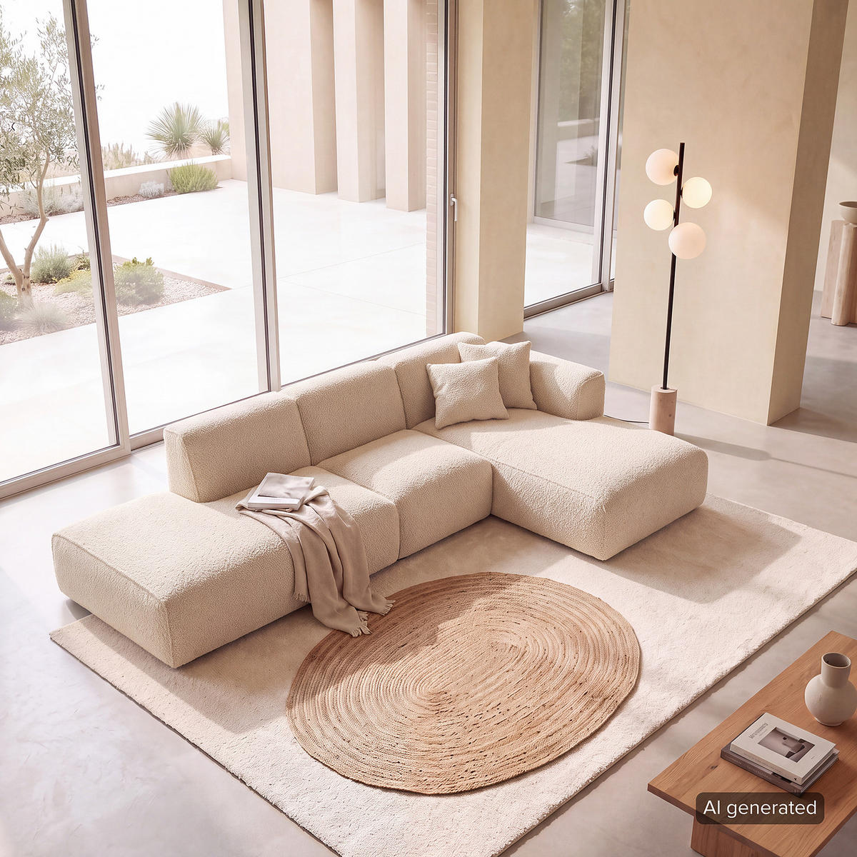 ECKSOFA mit Chaiselongue - Beige/Schwarz, Kunststoff/Textil (290/173cm) - home24