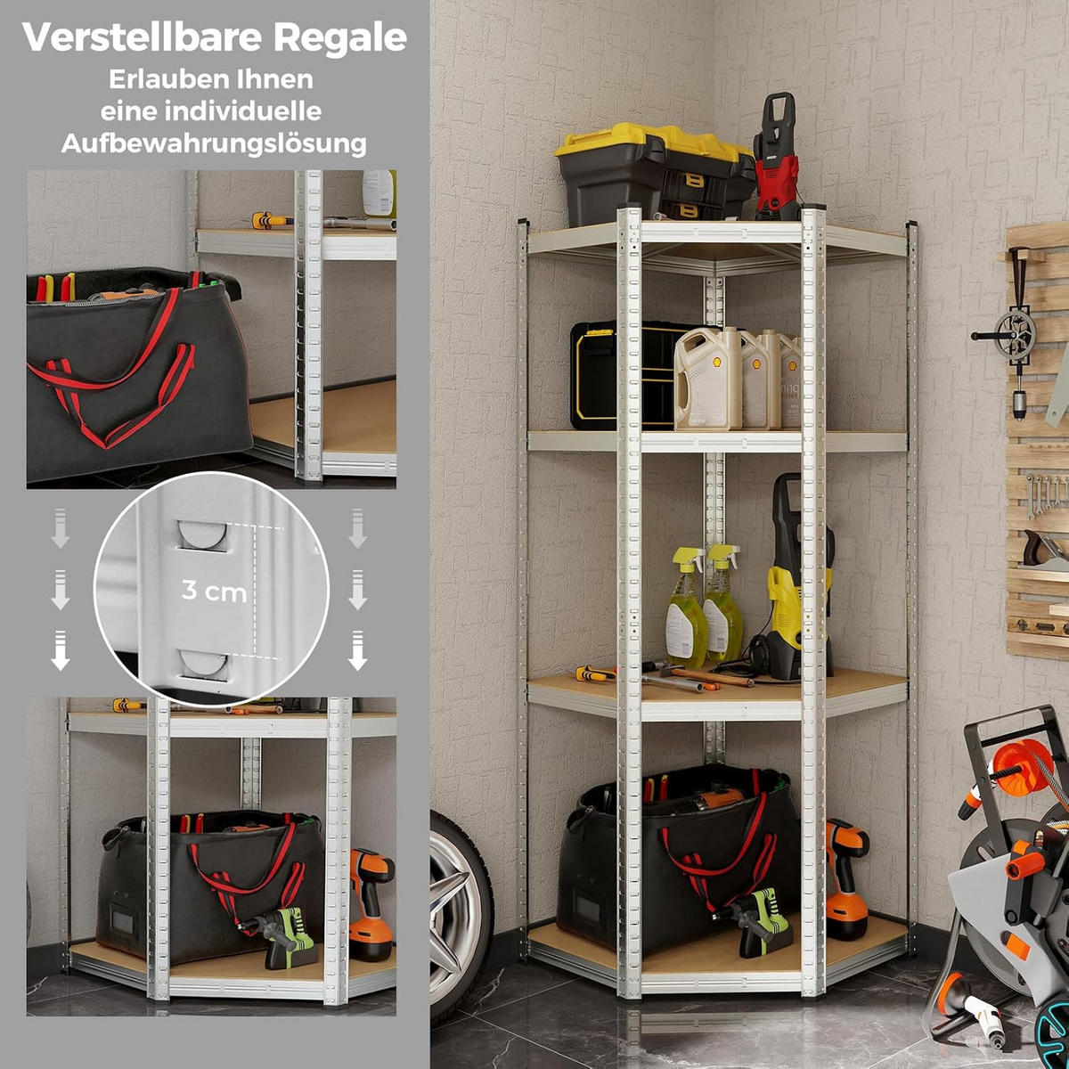 SCHWERLASTREGAL Silber - Silberfarben, Holz (70/180/70cm) - COSTWAY
