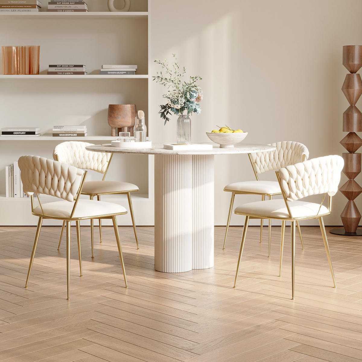 ESSZIMMERSTUHL 2er Set aus Samt, Beige - Beige, Metall (43.5/75/43.5cm)