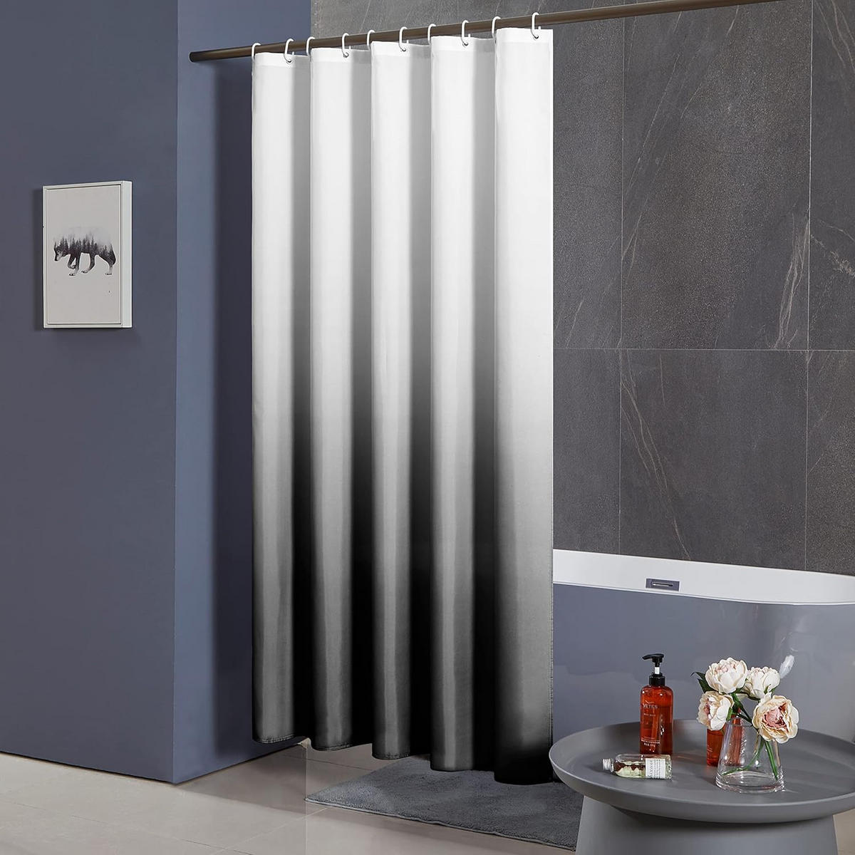 DUSCHVORHANG Schwarz Polyester schimmelresistent maschinenwaschbar wasserdicht klein für Duschkabine - Schwarz, Textil (180/9cm) - MCBOSON