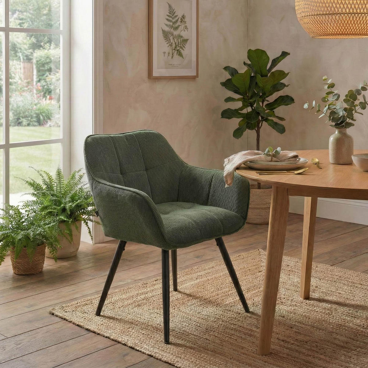 ESSZIMMERSTUHL Cord Grün - Schwarz/Grün, Holz/Textil (65/82/64cm) - CLP