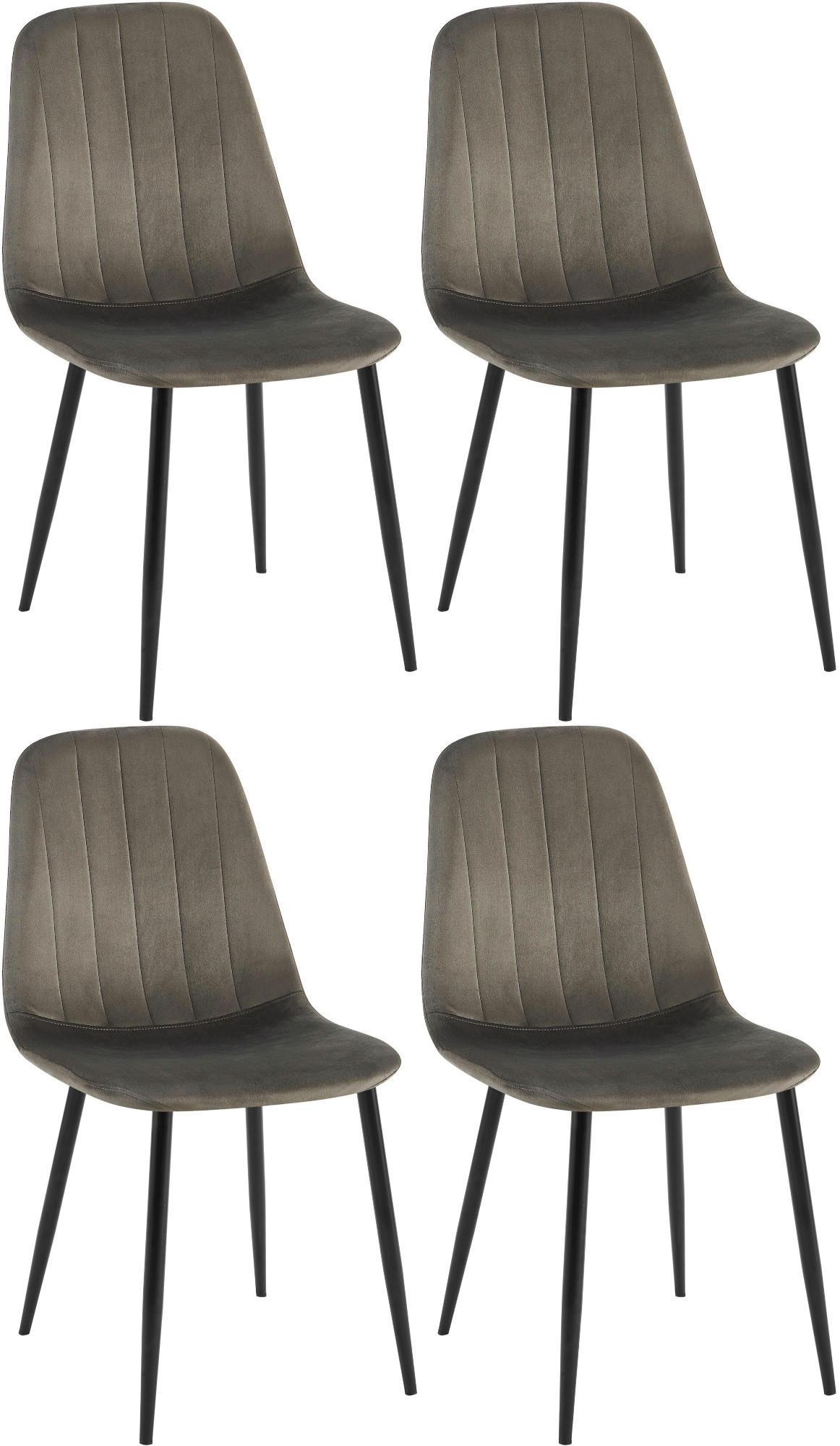 STUHL 4er Set Samt anthrazit - Anthrazit/Schwarz, Textil/Metall (45/88/54cm) - CLP