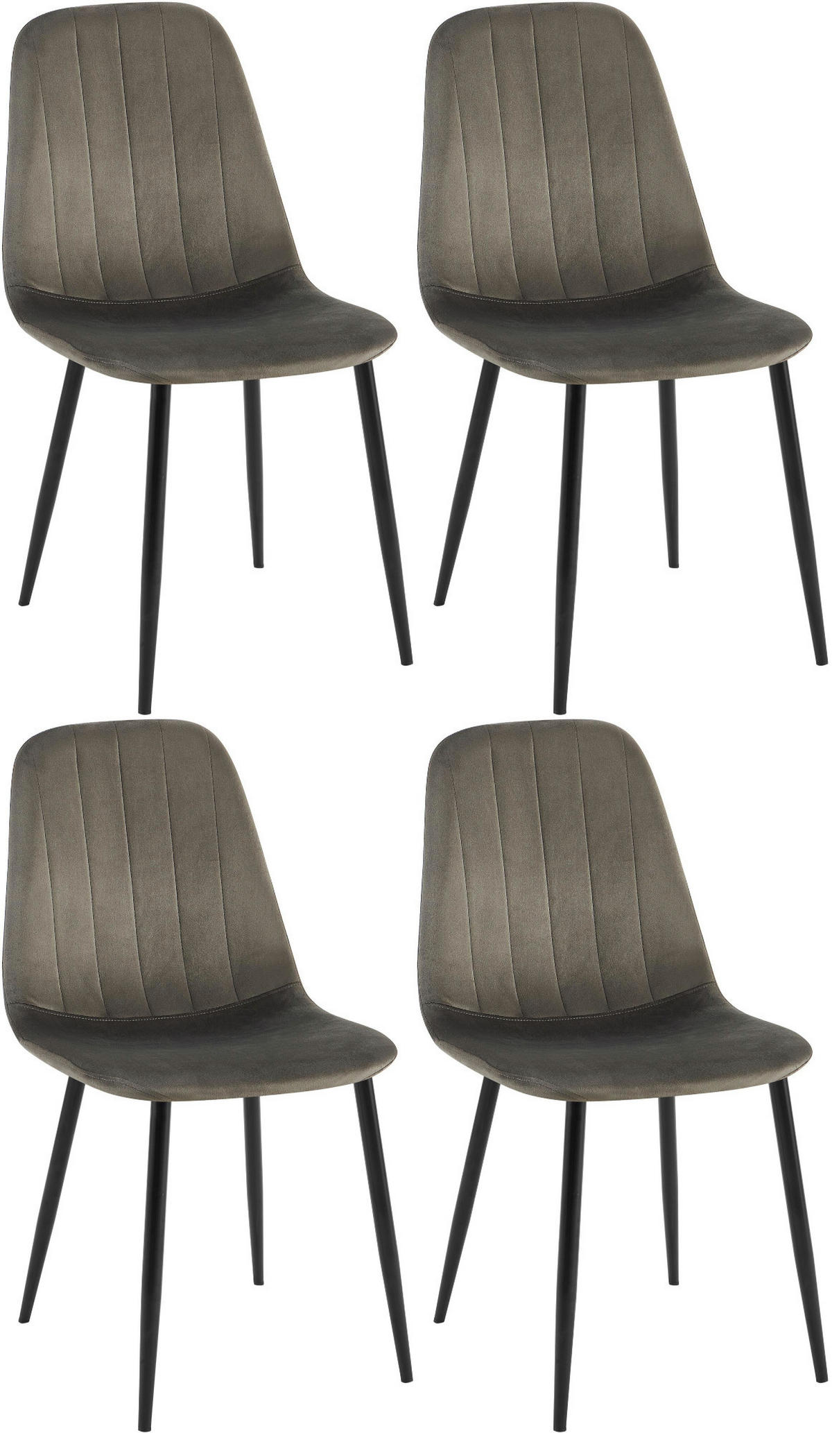 STUHL 4er Set Samt anthrazit - Anthrazit/Schwarz, Textil/Metall (45/88/54cm) - CLP