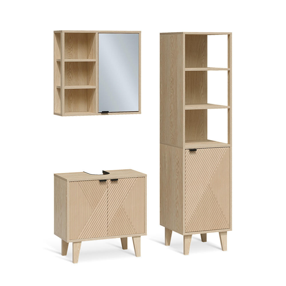 BADMÖBEL-SET Arven, Eiche, 3-er Set mit Hochschrank - Eichefarben, Holzwerkstoff (60/60/30cm) - Vicco