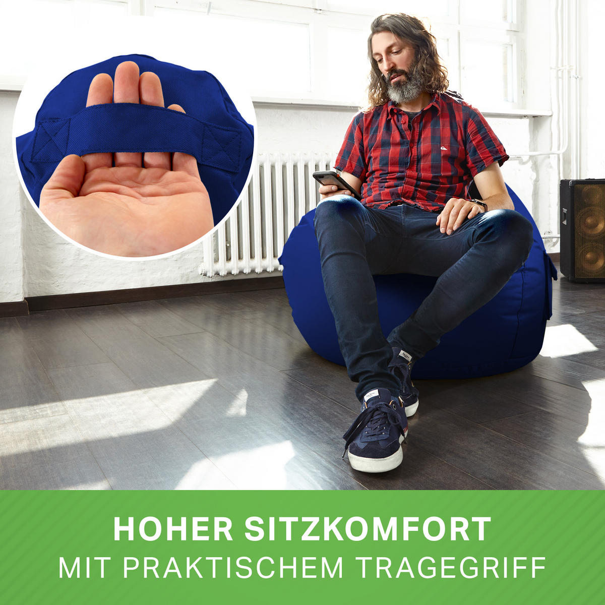 SITZSACK Lounge Chair "Cozy" 80x70x90cm - Blau, Textil (70/90/80cm) - Green Bean