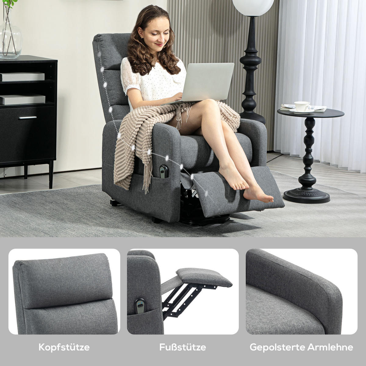 FERNSEHSESSEL mit Aufstehhilfe Elektrisch Relaxsessel mit Fußteil, Dunkelgrau - Dunkelgrau, Kunststoff (62/105/86.5cm) - HOMCOM