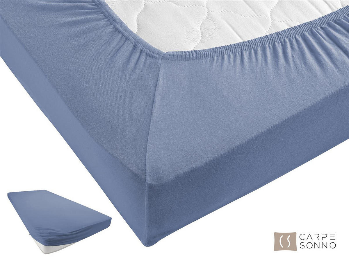 JERSEY-SPANNBETTLAKEN 140x200 cm aus 100% Baumwolle, Bettlaken Rauch-Blau Uni - Blaugrau, Textil (140/200cm) - Carpe Sonno