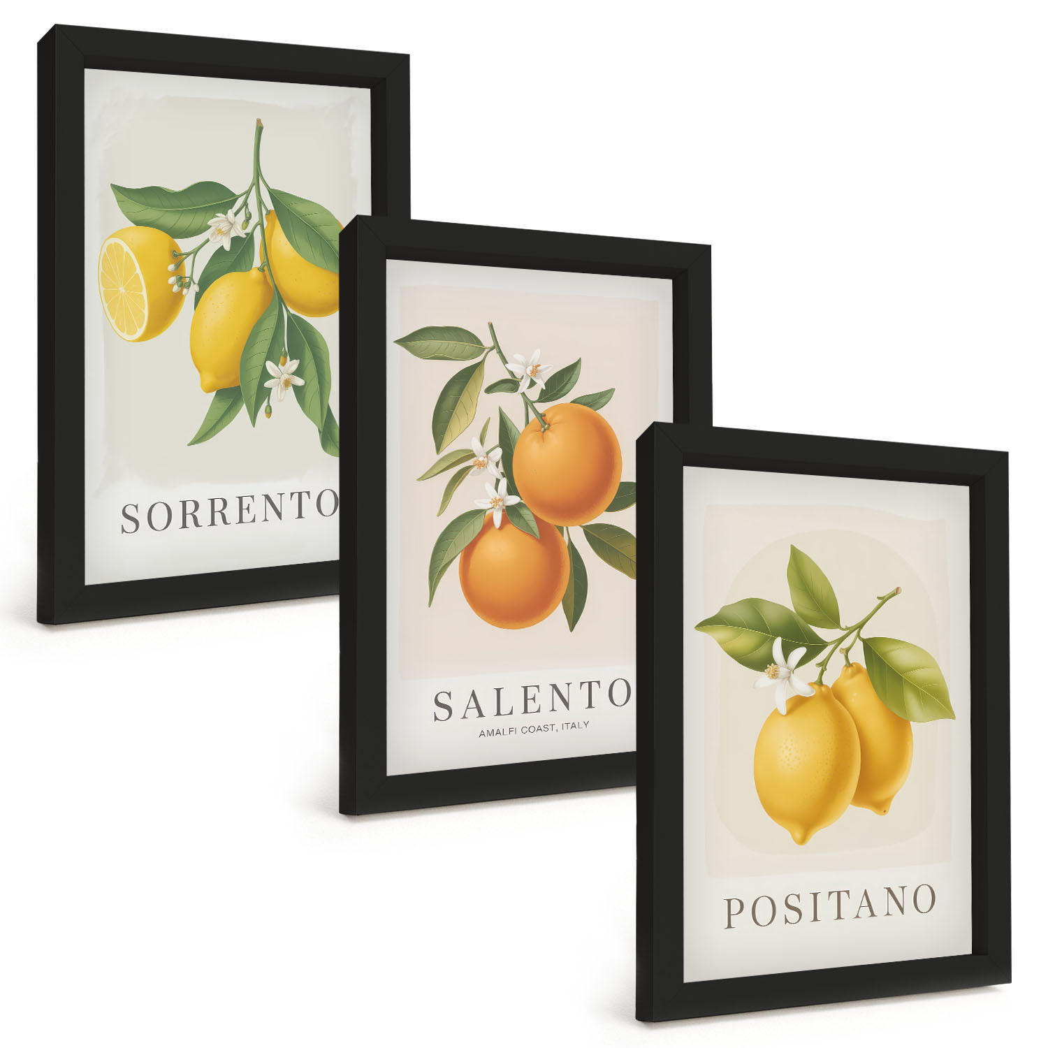 BILDER SET 3er Set - 20x30 cm Schwarzer Rahmen - Amalfi-Zitronen und -Orangen - Schwarz, Kunststoff (20/30cm) - TULUP