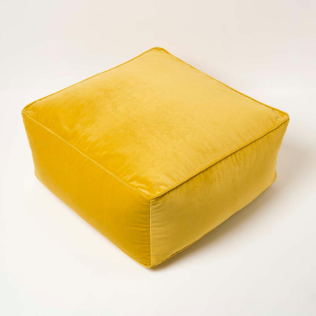 Thumbnail - Homescapes Sitzpouf, Currygelb, Textil, Uni, Quadratisch, 60x27x60 cm, Oeko-Tex® Standard 100, Wohnzimmer, Hocker, Poufs
