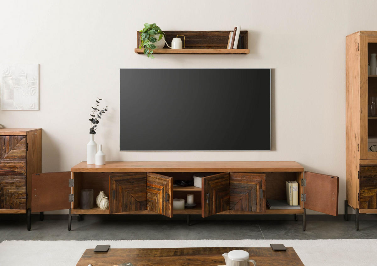 TV-BOARD Altholz 225x40x63 natur lackiert LYON #122 - Naturfarben, Holz (225/63/40cm) - Massivmoebel24