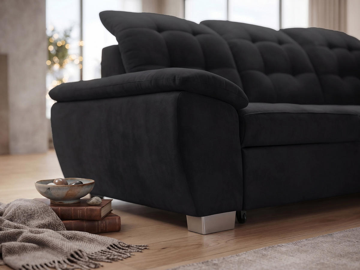 ECKSOFA LENO Rechts, mit Schlaffunktion und Bettkasten, Schwarz - Schwarz, Kunststoff/Textil (261/220cm) - Idohome