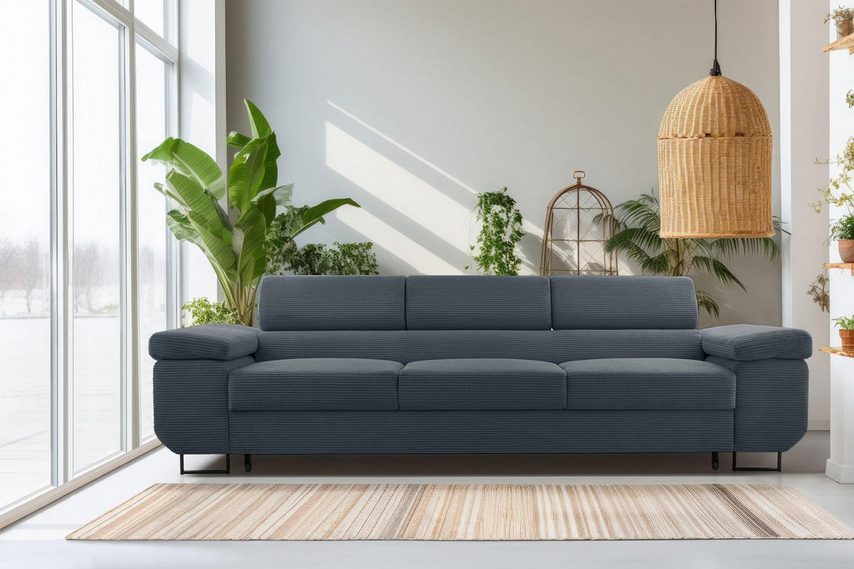 3-SITZER SOFA Capurso Blaugrau Cord - Hellgrau/Schwarz, Textil/Metall (274/90/98cm) - Selsey