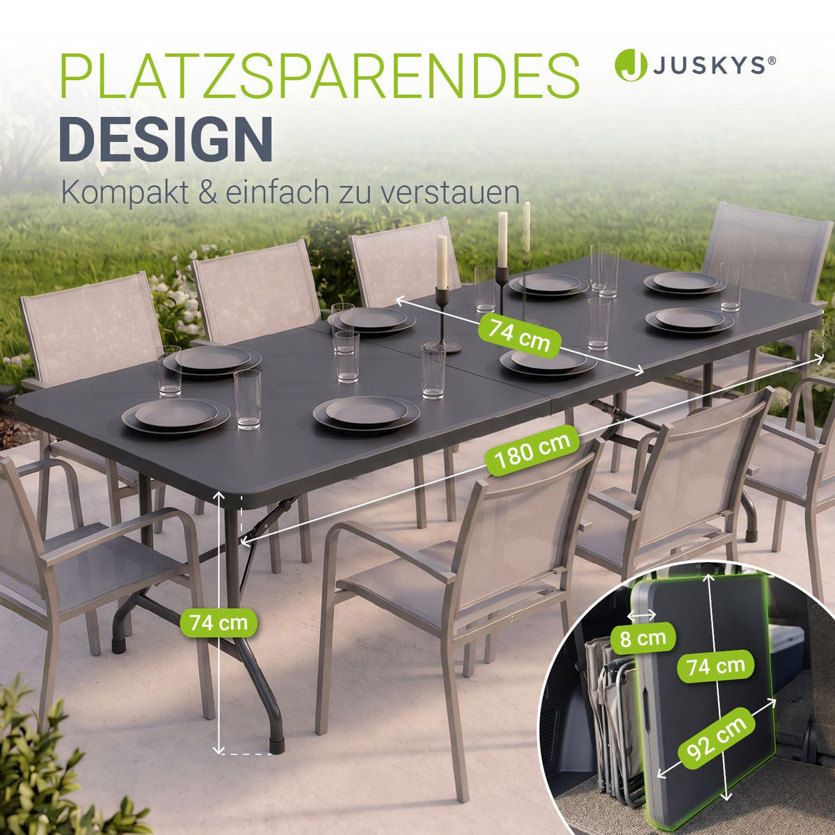 GARTENTISCH Easyfold klappbar anthrazit - Anthrazit, Kunststoff (180/74/74cm) - Juskys