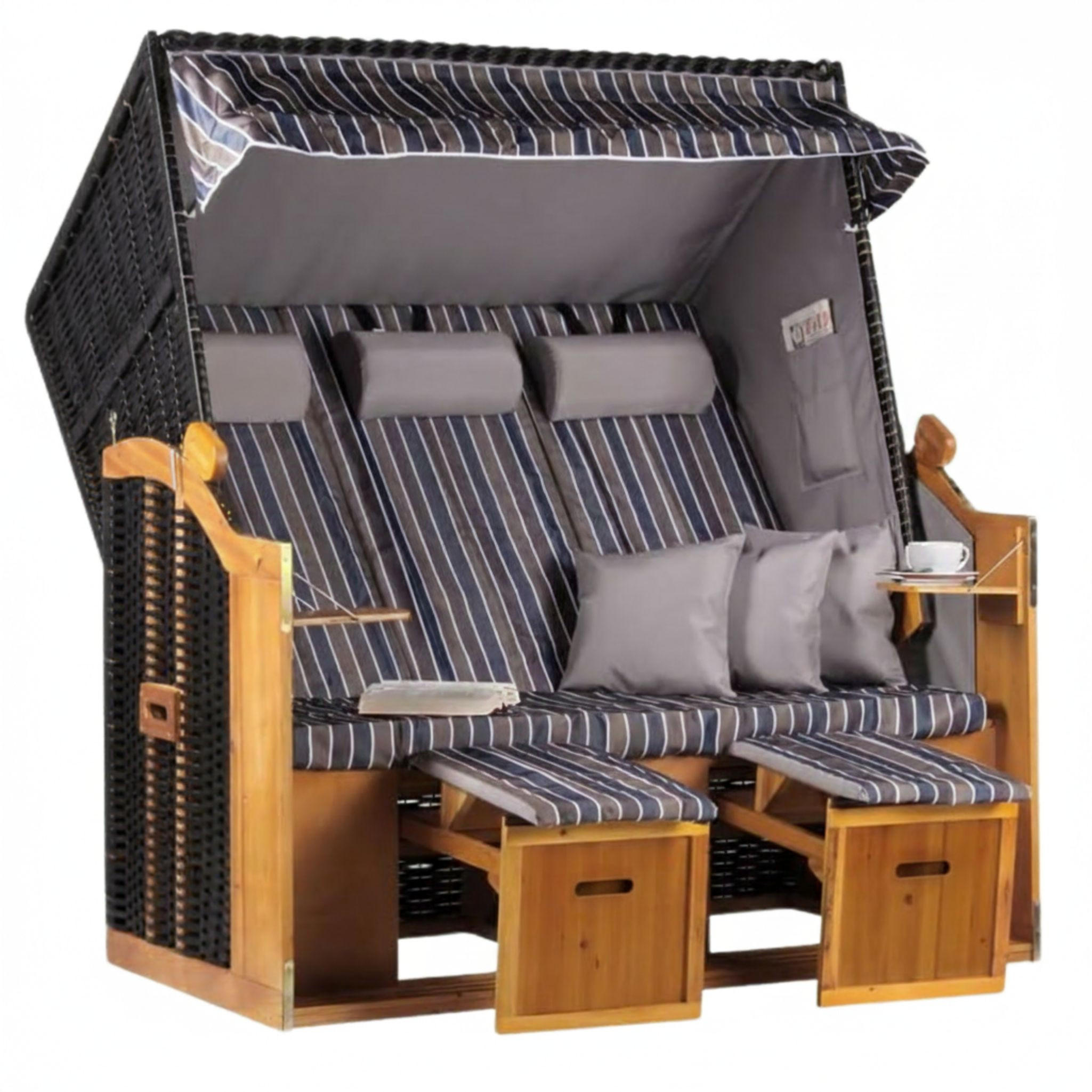 STRANDKORB XXL Ostsee 3Sitzer PE Schwarz - Schwarz/Braun, Metall (160/160/80cm) - Mr. Deko