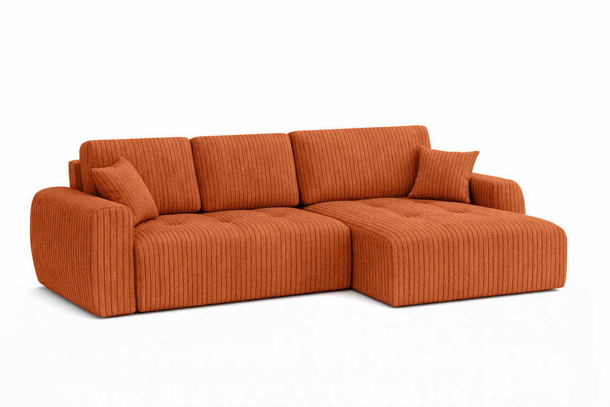 ECKSOFA Mit Schlaffunktion Und Bettkasten L-Form Ivo L, Cordstoff Poso, Kupfer, Rechts - Orange, Holz (250/142cm) - Kaiser Möbel