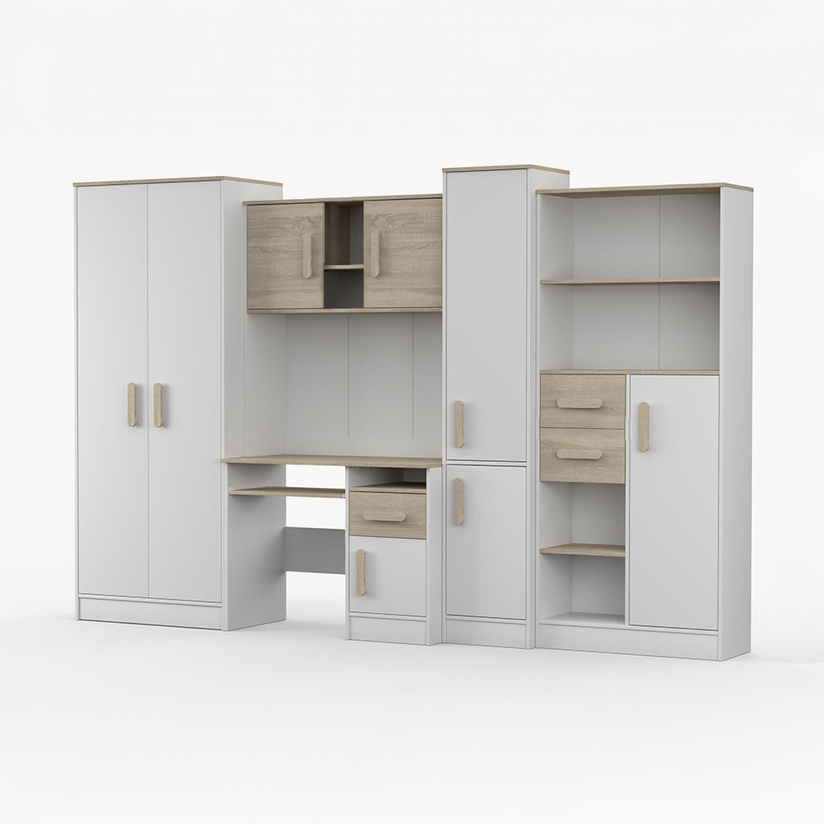 WOHNWAND Markus Weiß Sonoma Eiche mit griffenfarbe: Sonoma - Weiß/Sonoma Eiche, Holzwerkstoff (300/197/52cm) - imoebel24