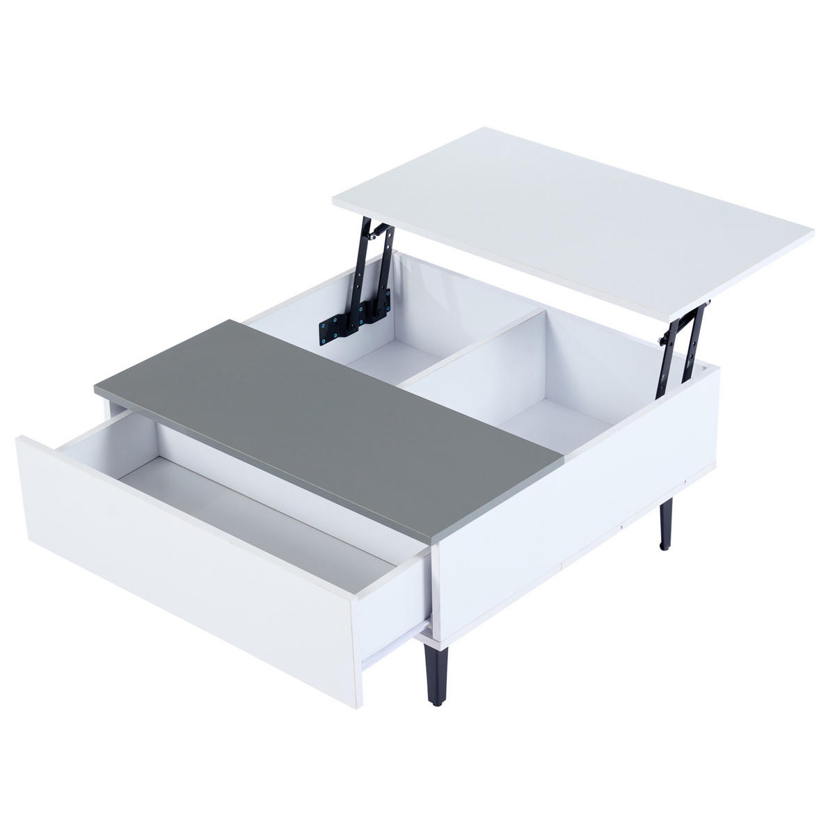 COUCHTISCH 70/70/35 cm weiß/grau aus MDF mit LED und Stauraum - Weiß, Holzwerkstoff (70/70/35cm) - OKMYHOME