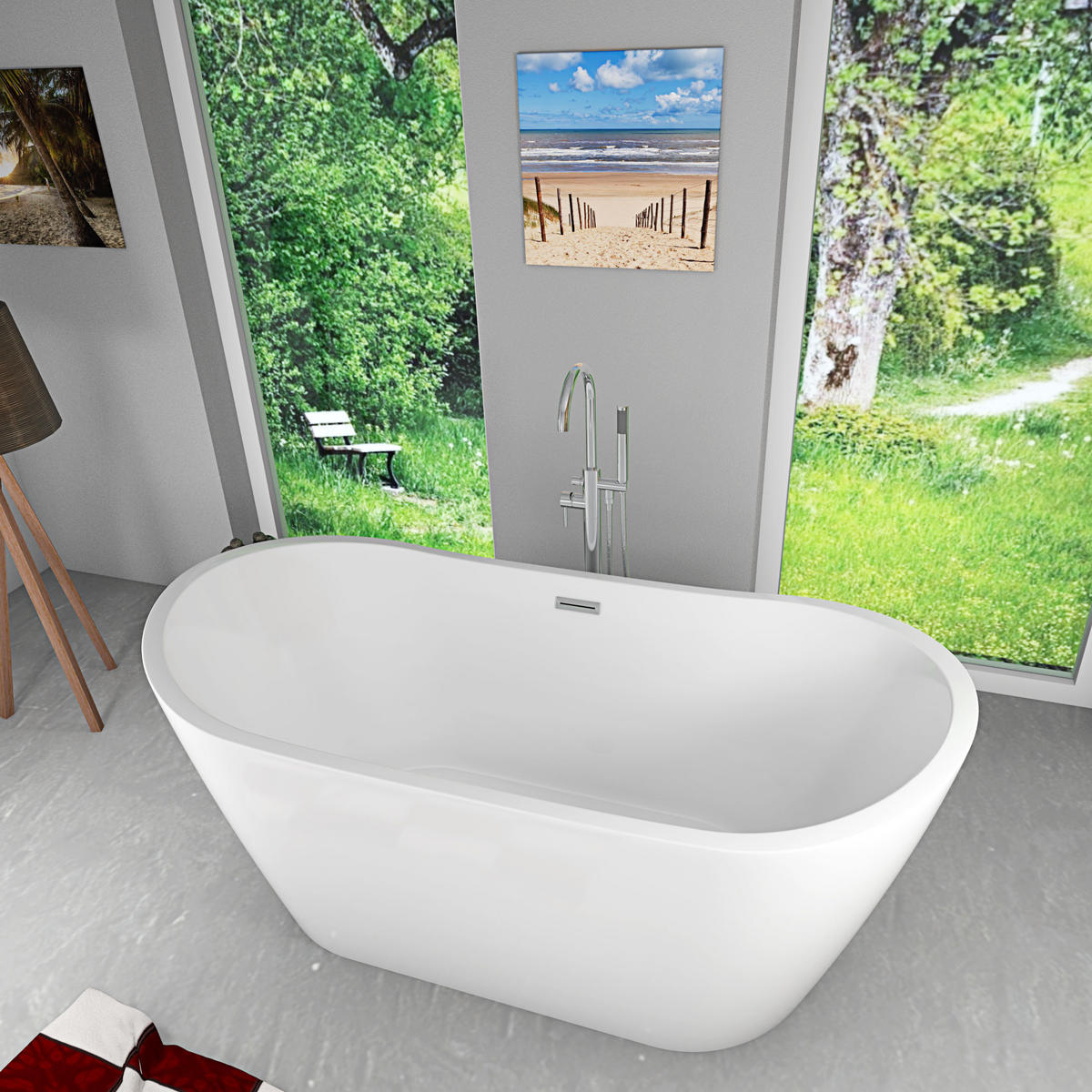 FREISTEHENDE Badewanne Wanne F03 180x89cm mit Armatur AF02 - Weiß, Glas/Kunststoff (80/72/180cm) - AcquaVapore by Sandra Jentho