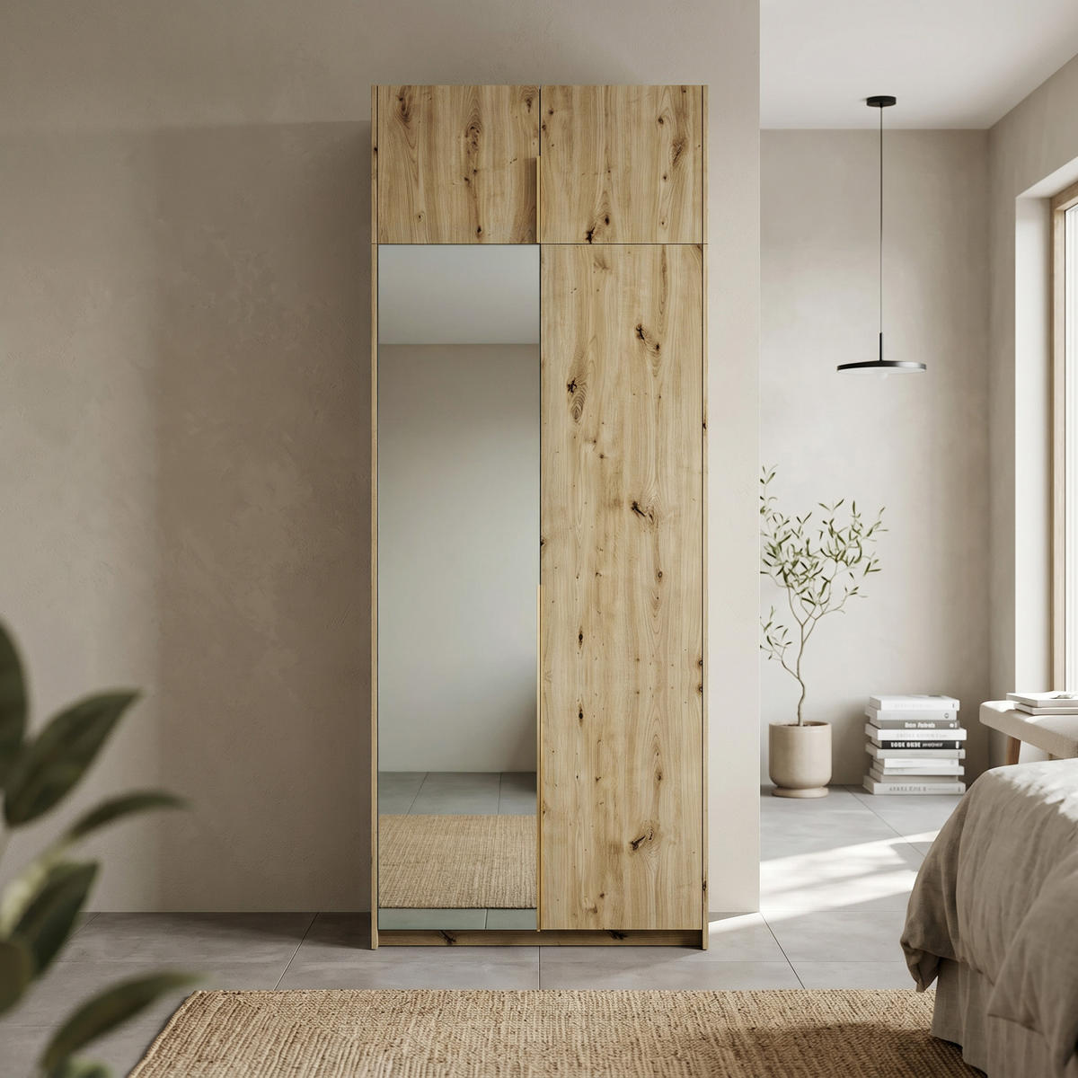 DREHTÜRENSCHRANK THALIA 100/250/58cm 2-türig mit Spiegel Eiche Artisan - Eiche Artisan, Holzwerkstoff (100/250/58cm) - MASSENO