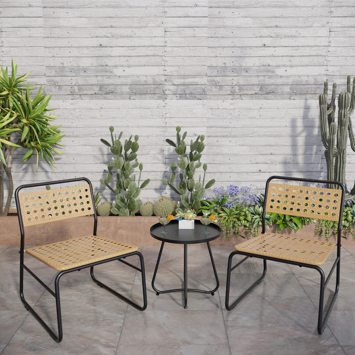 BISTRO-SET 3 TLG. Brienza - Beige, Metall - casa.pro