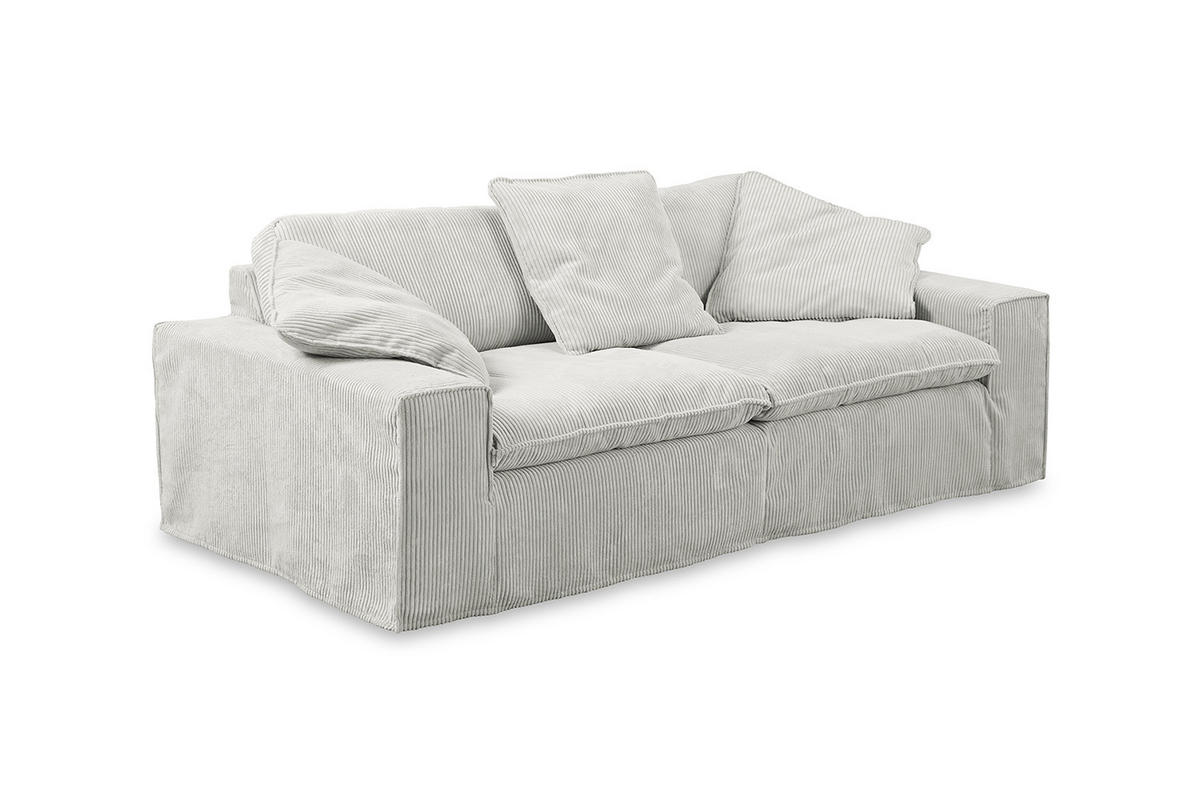SOFA NETTA Hellgrau Cord - Hellgrau/Braun, Birkenholz/Textil (226/90/116cm) - KAWOLA