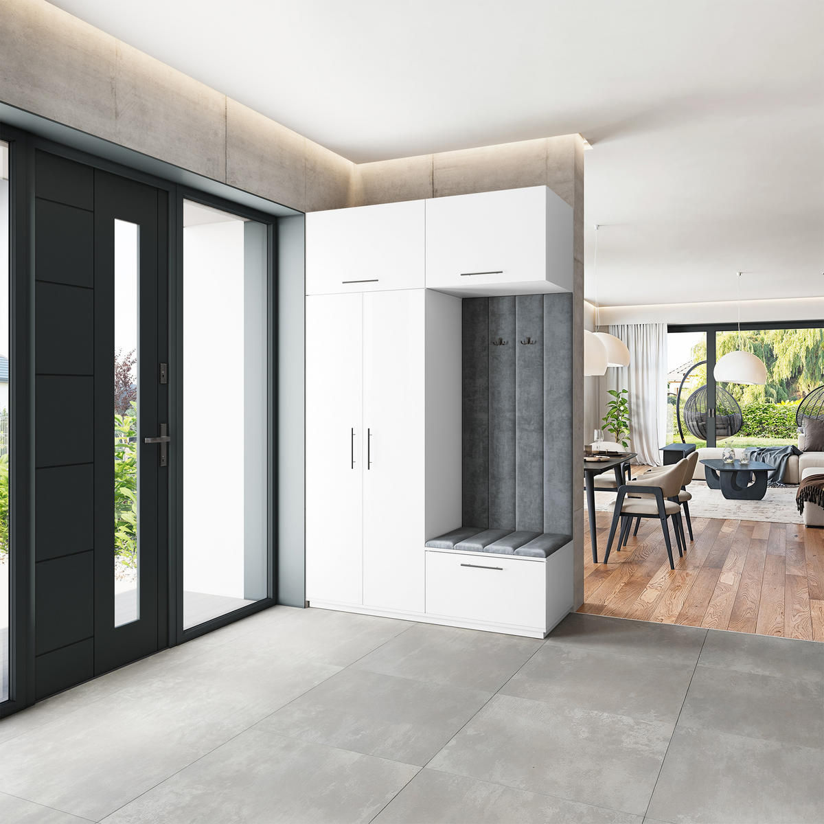 GARDEROBENSCHRANK REMA 150/240/60 cm Modern Garderobe-Set Weiß - Weiß/Grau, Holzwerkstoff (150/240/60cm) - MASSENO