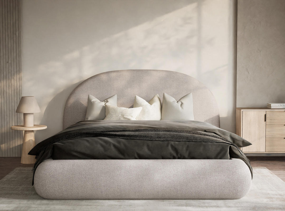 POLSTERBETT Maumere Beige 160/200 cm im Webstoff - Beige/Schwarz, Holz/Holzwerkstoff (160/200cm) - Maison de Reve