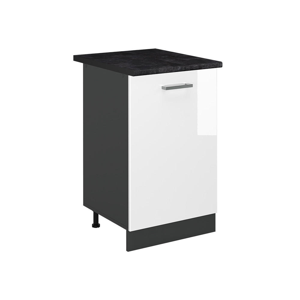 KÜCHENUNTERSCHRANK R-Line, Weiß Hochglanz/Anthrazit, 50 cm Arbeitsplatte Anthrazit - Weiß Hochglanz/Anthrazit, Holzwerkstoff (50/81.6/60cm) - Vicco