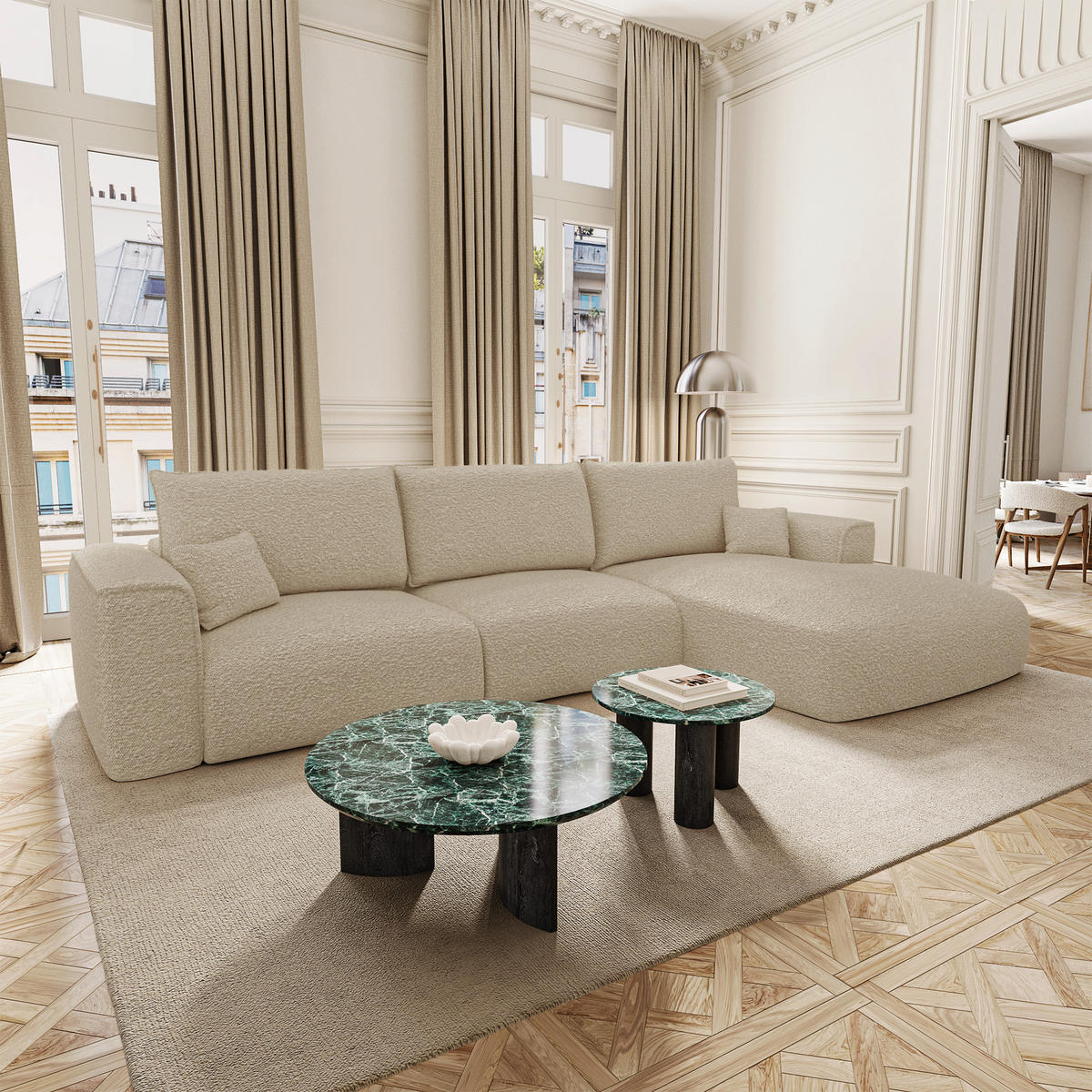 ECKSOFA rechtwinklig COMO Frottee Beige 297cm - Beige, Textil (297/167cm) - Premium Interiors