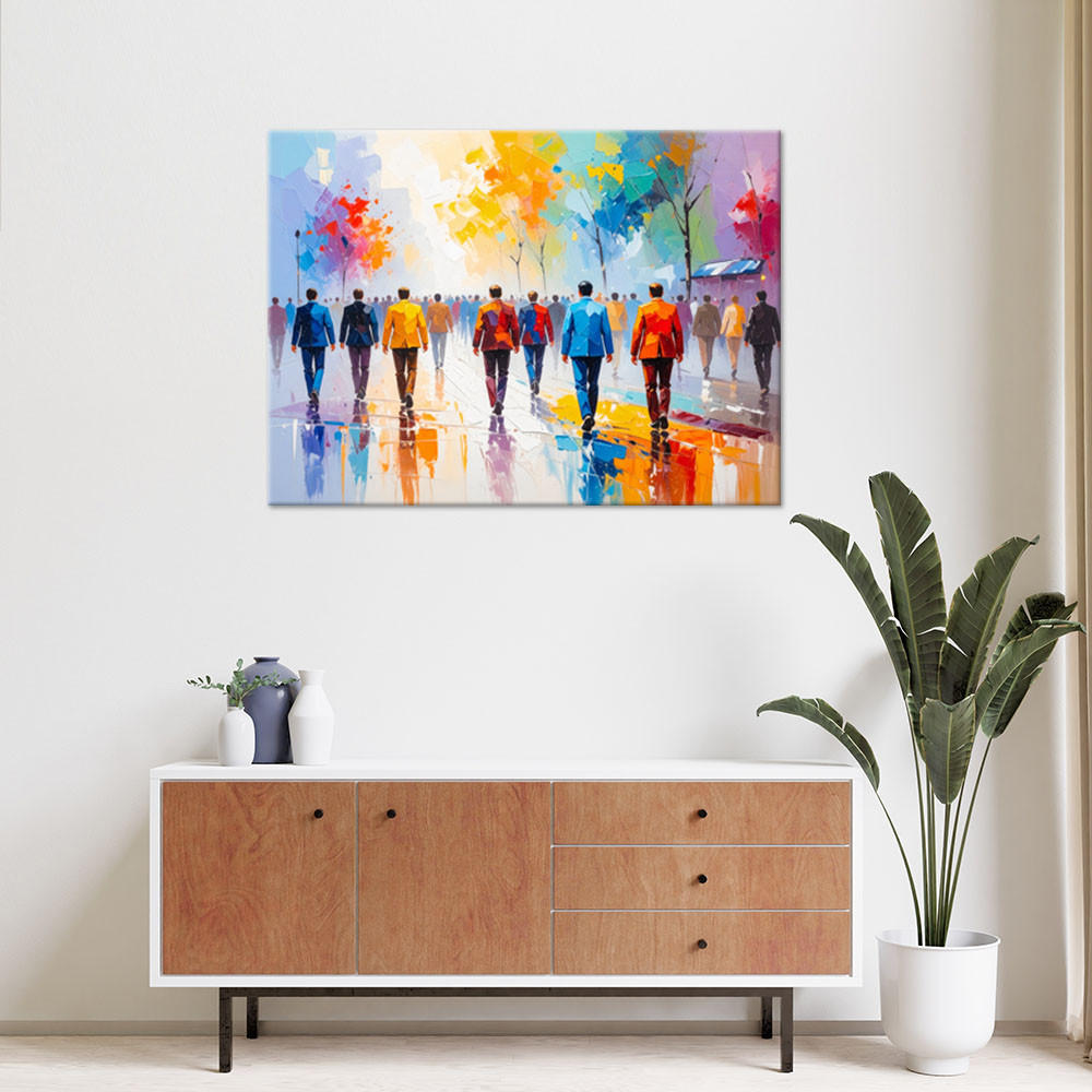 LEINWANDBILD Menschen auf der Straße Menschenmenge Stadt 120x80cm - Multicolor, Textil (120/80cm) - Feeby