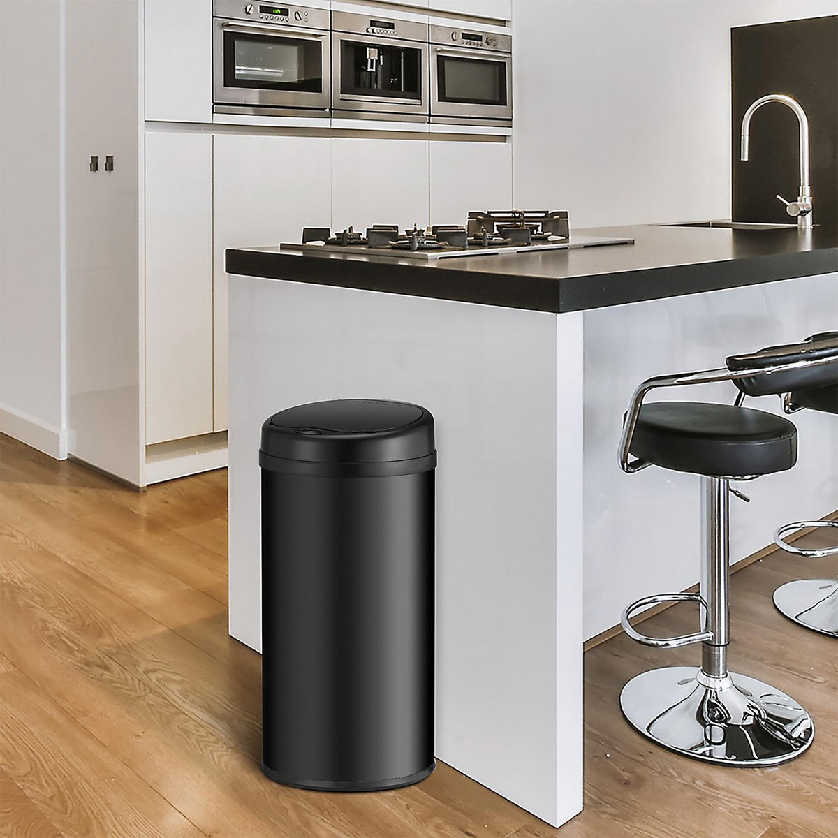 MÜLLEIMER rund 40L schwarz mit Sensor - Schwarz, Metall (31/68/31cm) - Juskys