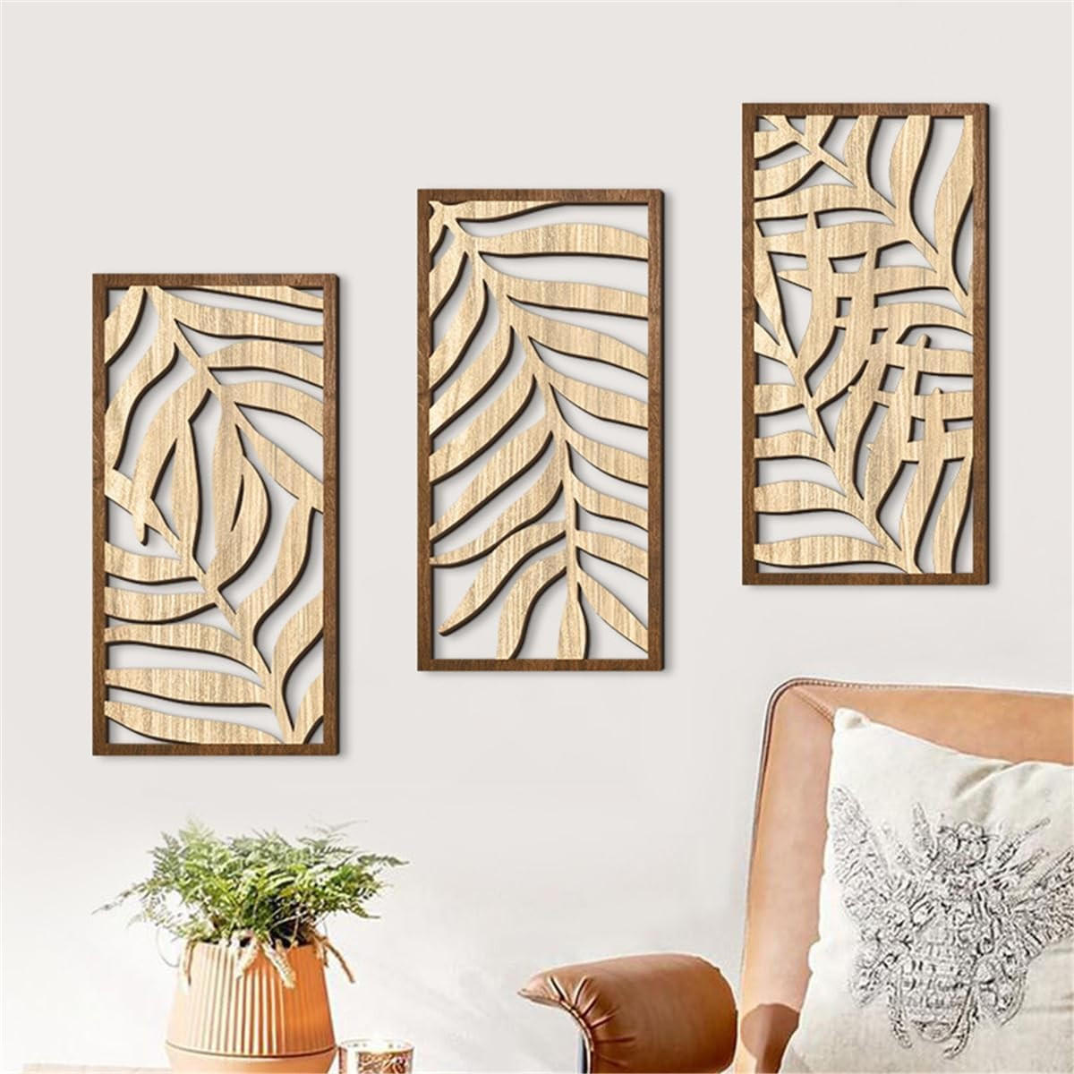 WANDDEKO Natur Blattmotiv 3D Holz Deko，42*22 - Akaziefarben, Holzwerkstoff (40/1cm) - Weltevree