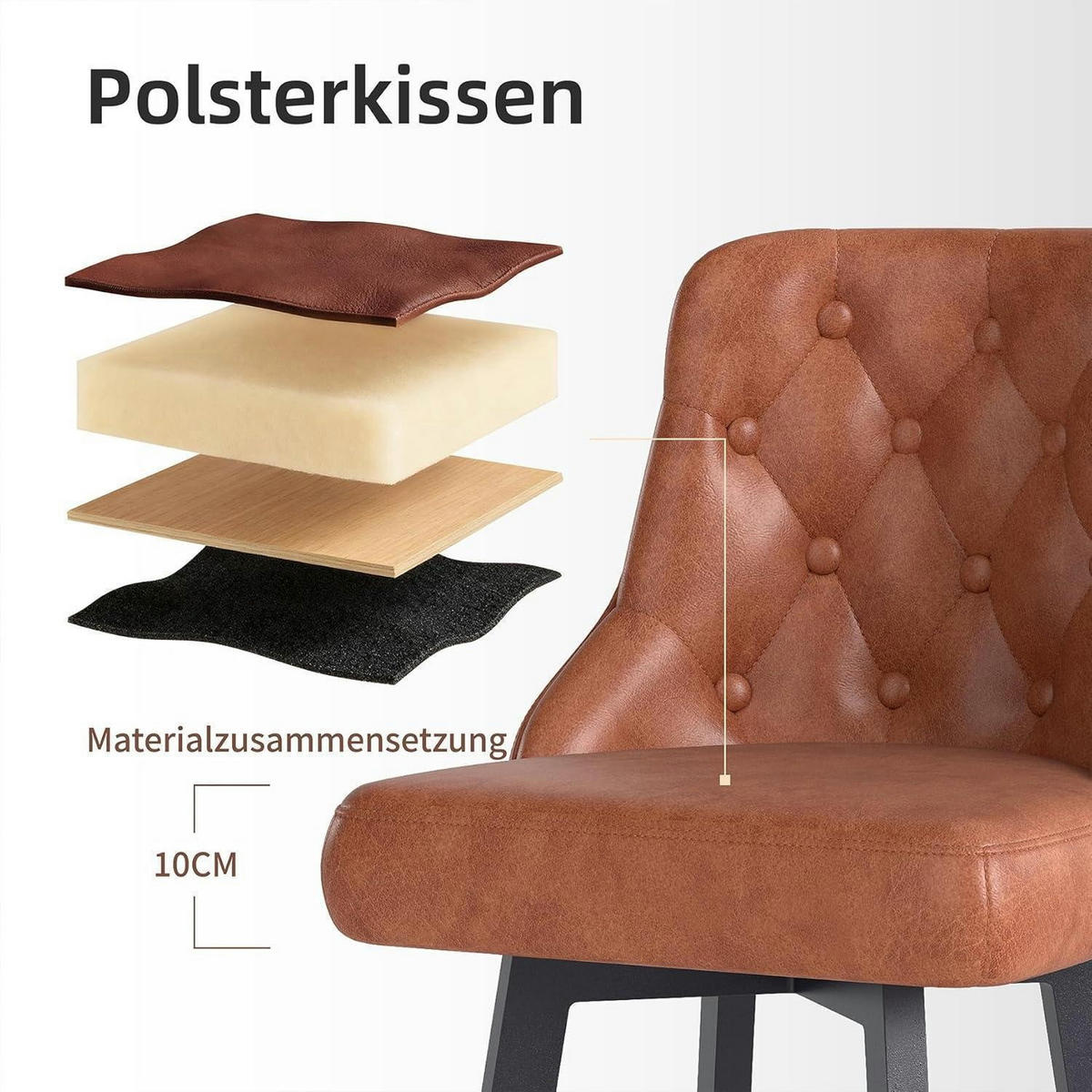 BARHOCKER 2er-Set PU-Leder Braun 66,5 cm Sitzhöhe - Braun, Kunststoff (46/98/50cm)