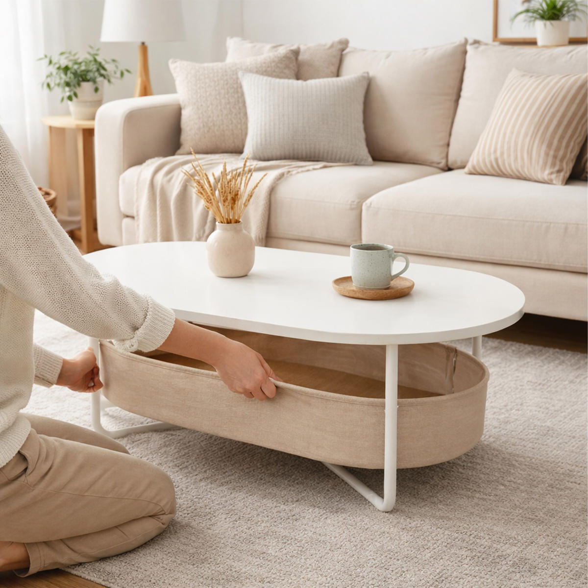 COUCHTISCH - Weiß, Holzwerkstoff/Textil (45/100/55cm) - Relaxdays