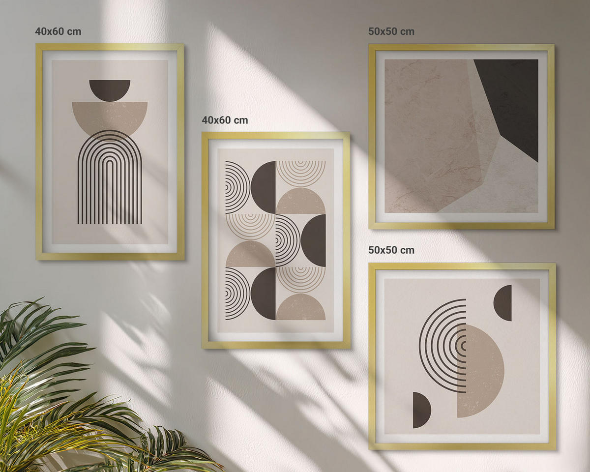 BILDER SET 4er Set - 50x50 cm & 40x60 cm Goldrahmen - Abstrakte geometrische Muster - Goldfarben, Kunststoff (50/50cm) - TULUP
