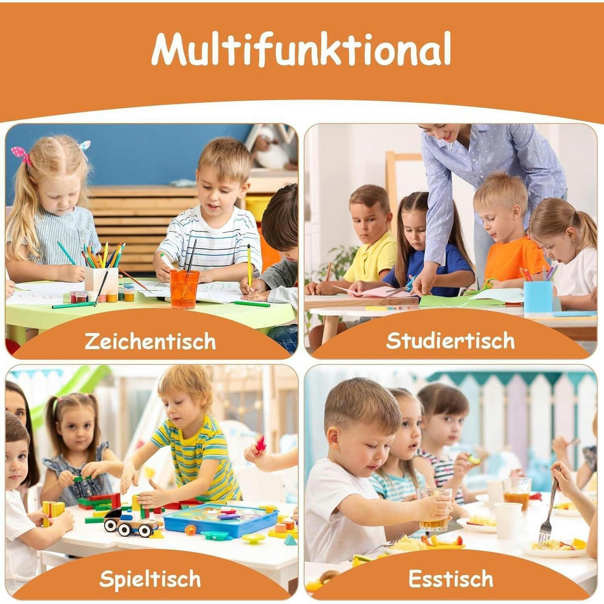 KINDERTISCH- und Stuhl-Set 7-teilig höhenverstellbar Gelb - Multicolor, Kunststoff (60/60/120cm)